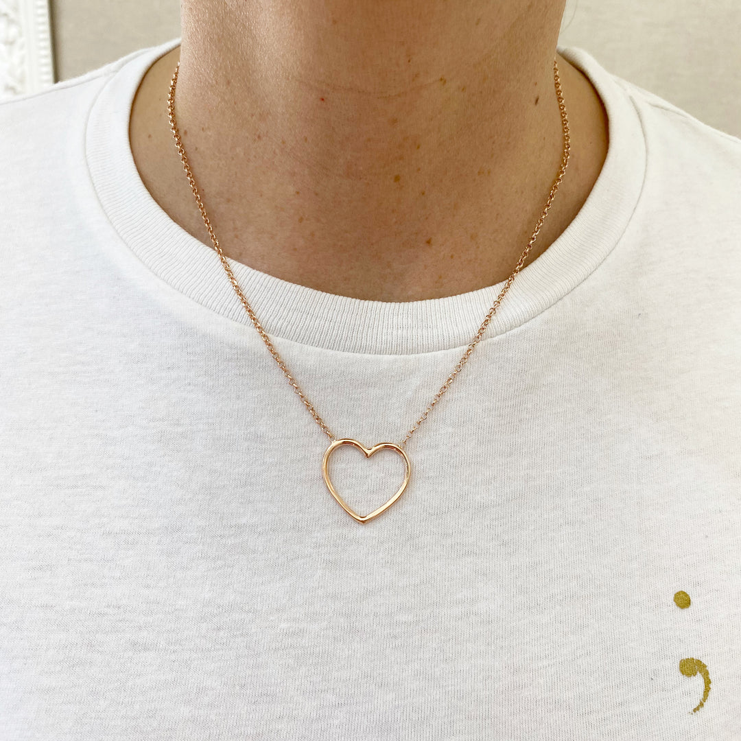Collana Lunga Boho Con Ciondolo Cuore Cavo – Oro, Catena Girocollo 60 Cm, Minimalista, Regalo Per Donna E Ragazza